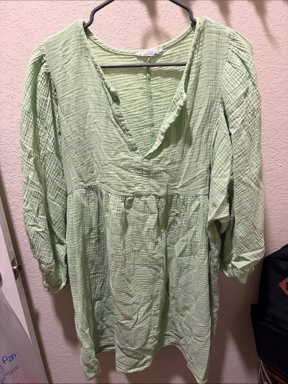TALULAH Light Green Gauze V-Neck Babydoll Dress